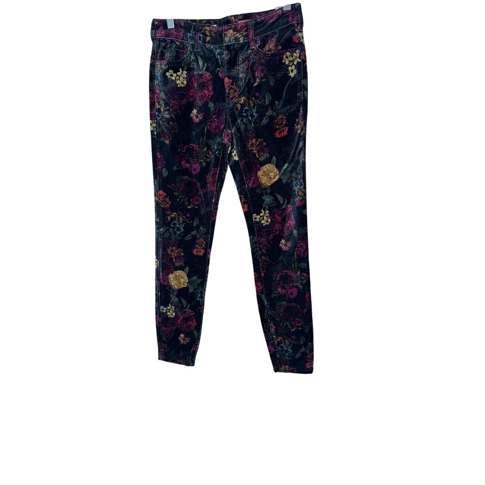 Pilcro Velvet Floral Cropped Pants in Black with Burgundy & Gold Accents